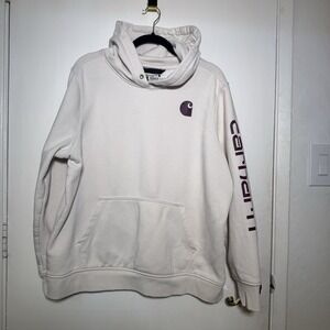 Carhartt Women's XL Ivory Burgundy Hoodie Pullover Sweatshirt 16/18